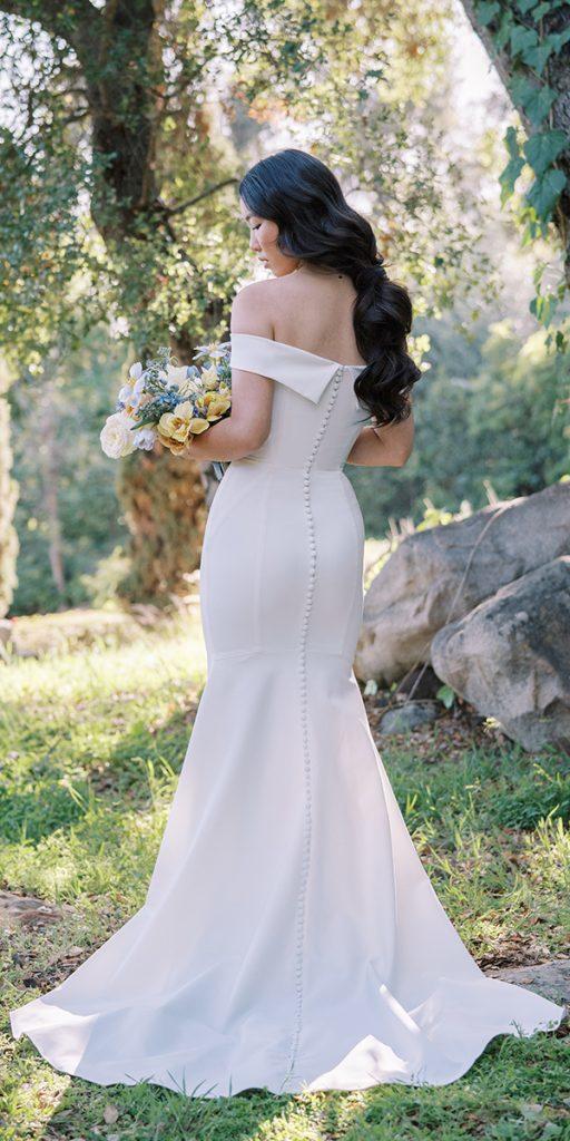 satin mermaid wedding dresses strapless neckline simple anne barge