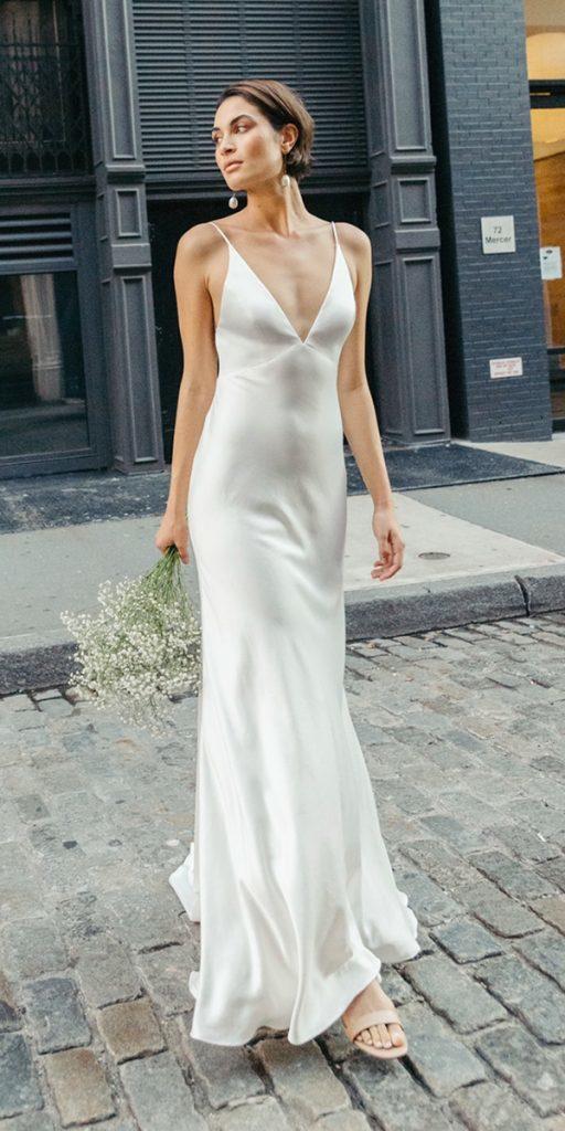 silk wedding dresses sheath with spaghetti straps simple jenny yoo