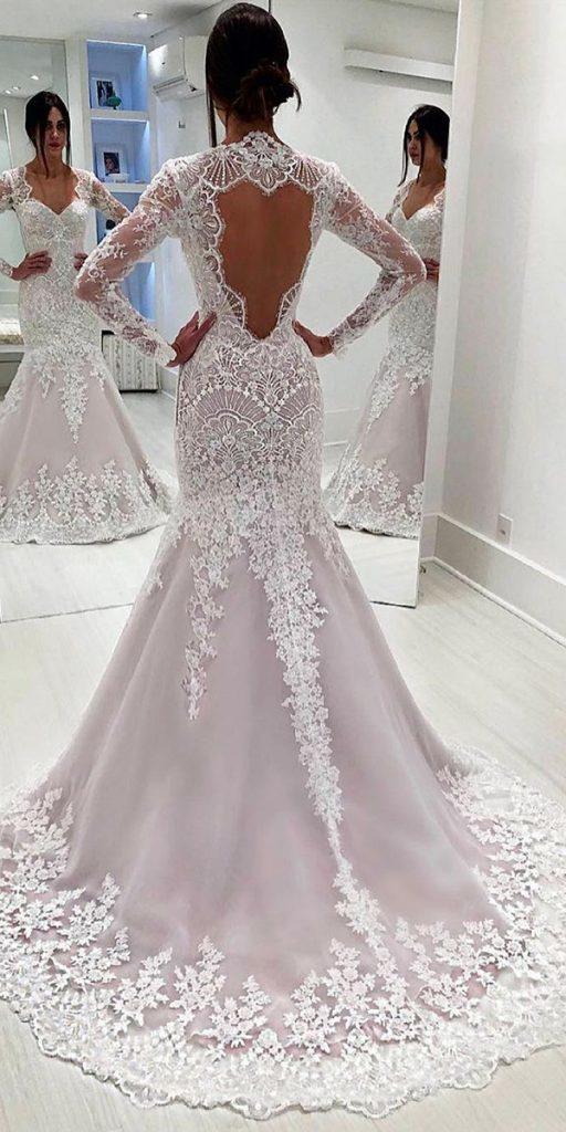 vintage wedding dresses with sleeves fit and flare open back lace isabellanarchi