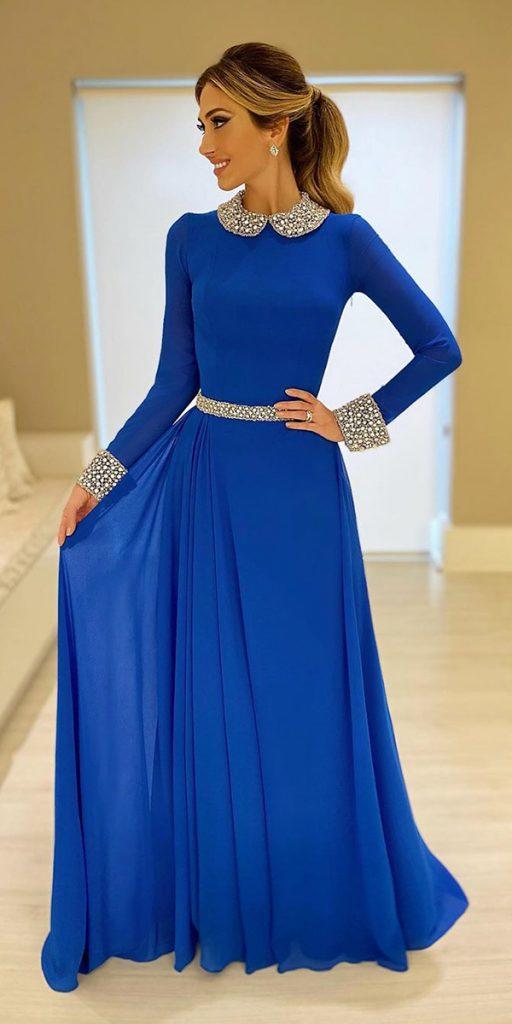 winter wedding guest dresses a line navy with long sleeves modest isabellanarchi