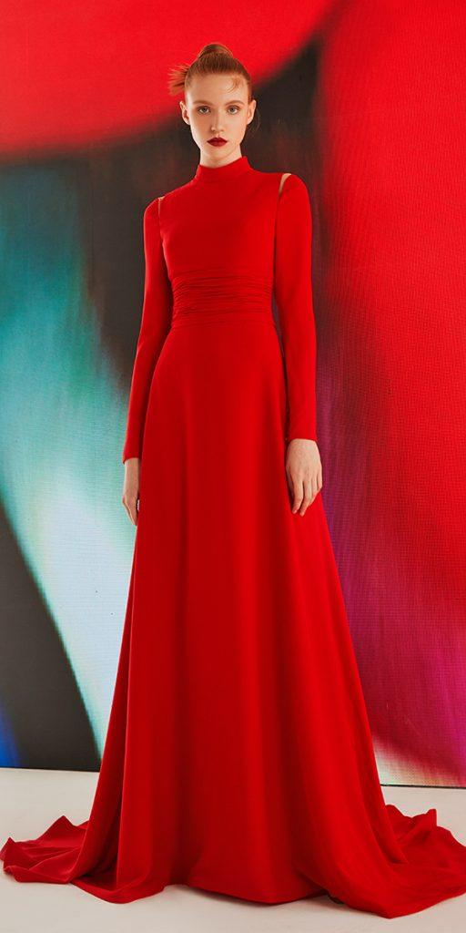 winter wedding guest dresses red with long sleeves modest simple beautte comme