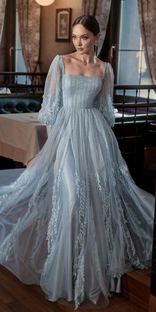 winter wedding guest dresses with long sleeves blue dust papilio
