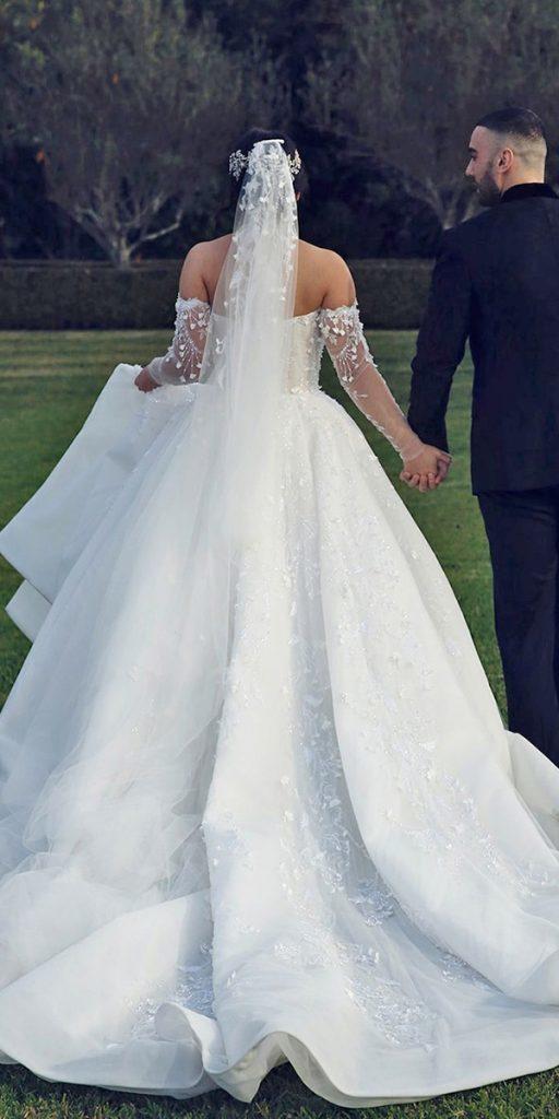 ball gown wedding dresses with illusion long sleeves off the shoulder leahdagloria