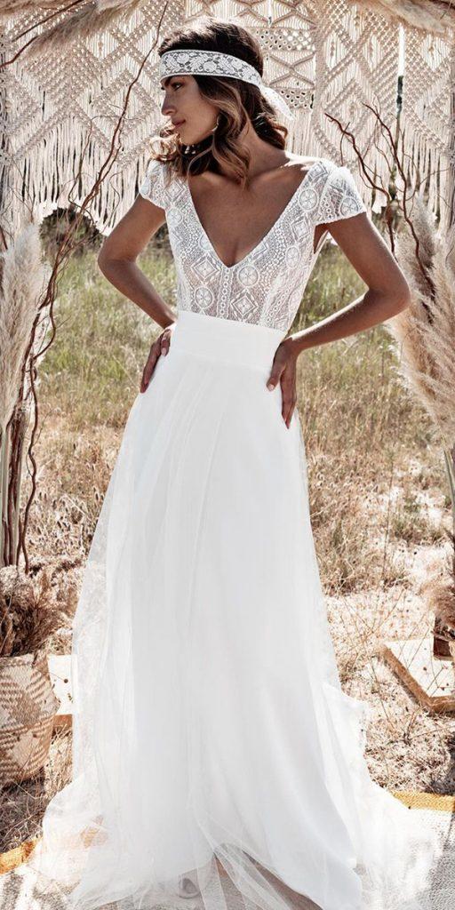 barnyard wedding dresses with cap sleeves v neckline fabienne alagama