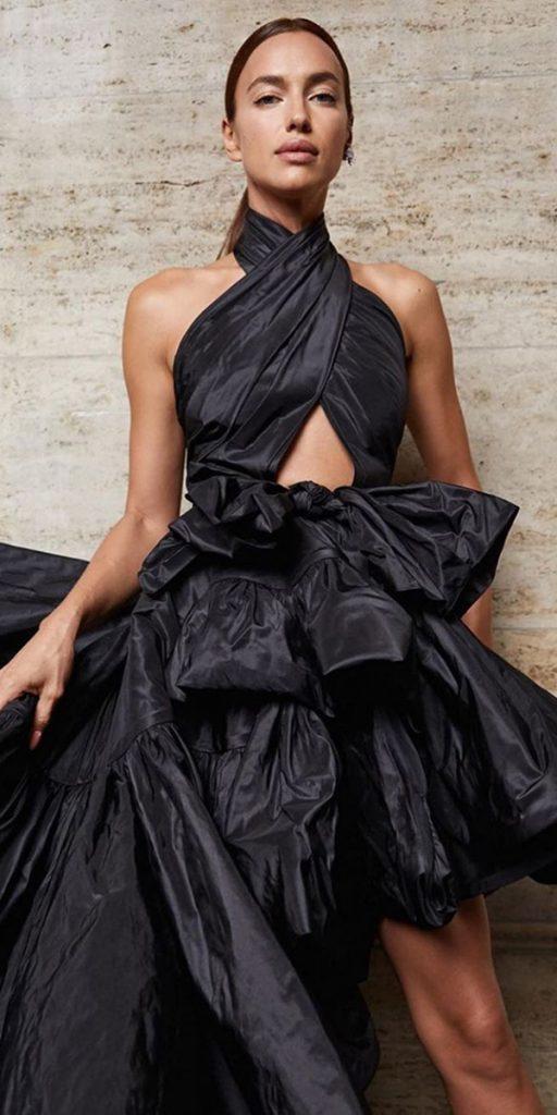 black wedding dresses high low simple x cross neckline oscar de la renta