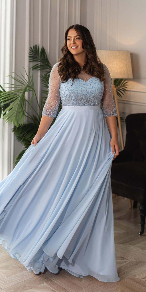 flattering mother of the bride dresses for plus sizes blue with sleeves sweetheart neckline naviblue