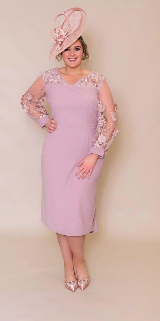  flattering mother of the bride dresses for plus sizes knee length with sleeves pink curvy chic bridal