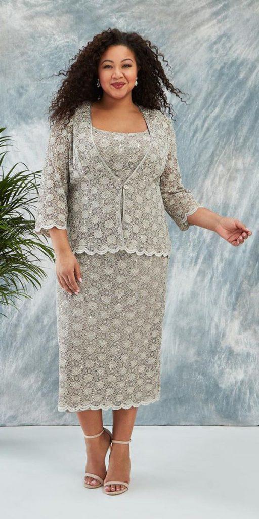 flattering mother of the bride dresses for plus sizes with jacket lace tea length rmrichardsnyc