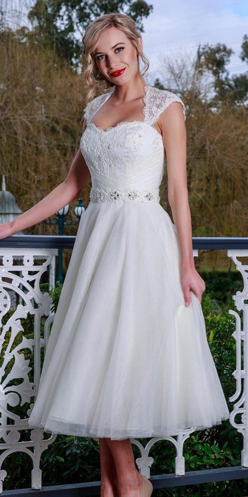 knee length wedding dresses lace top sweetheart neckline foxbridaluk