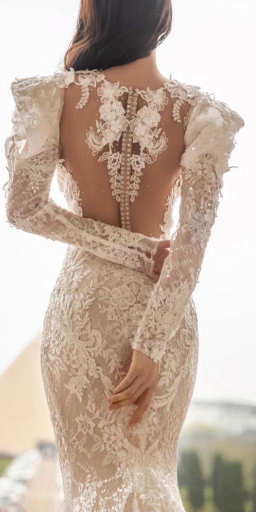 lace back wedding dresses tattoo effect with long sleeves juliakontogruni