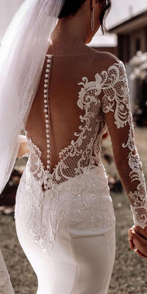 lace back wedding dresses with illusion sleeves buttons nicolemilano