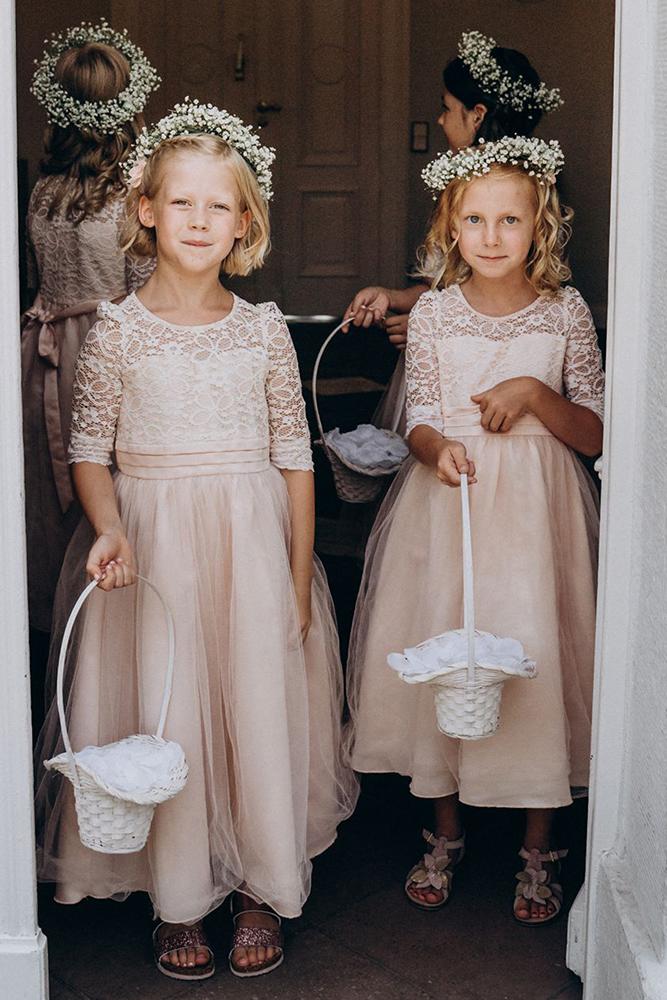 lace flower girl dresses blush with sleeves lace top malysheva_liu