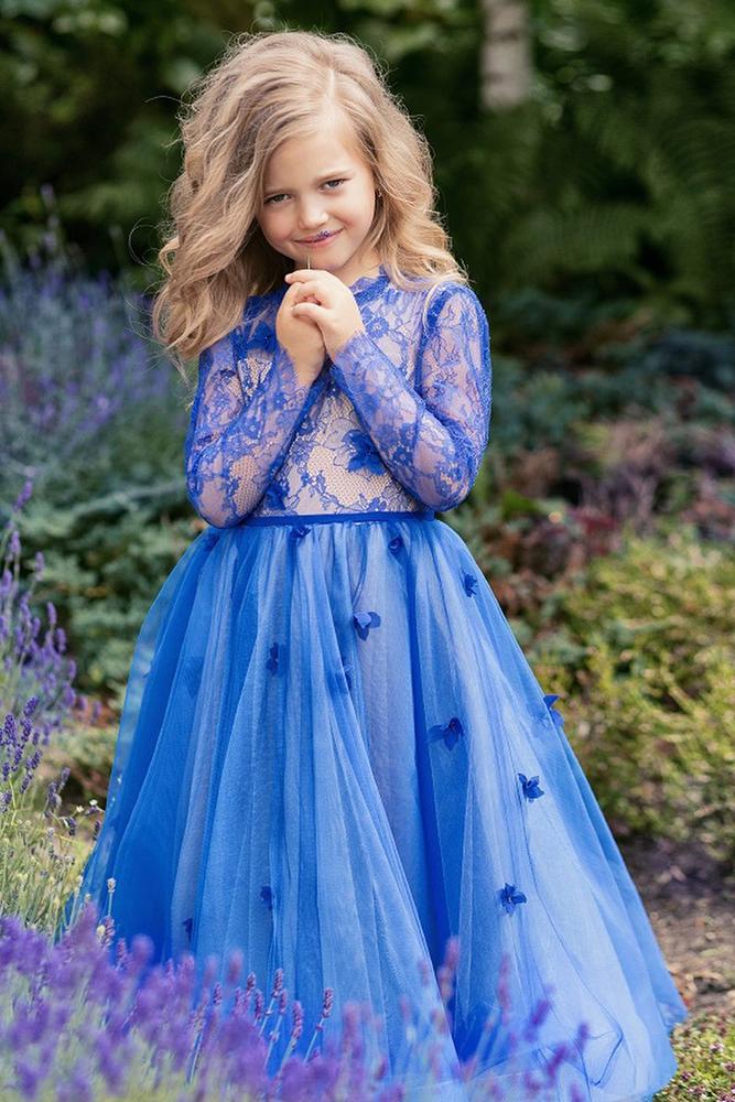 lace flower girl dresses navy lace top with long sleeves papilio kids