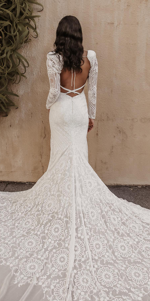 lace wedding dresses with sleeves open back with long sleeves boho ruedeseine