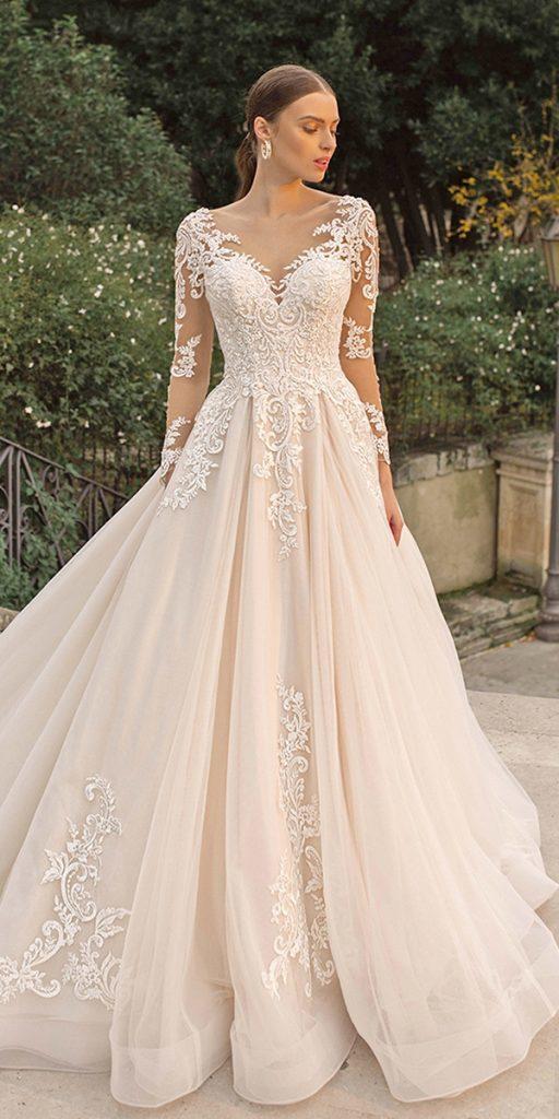 llusion long sleeve wedding dresses a line lace blush lussanobridal