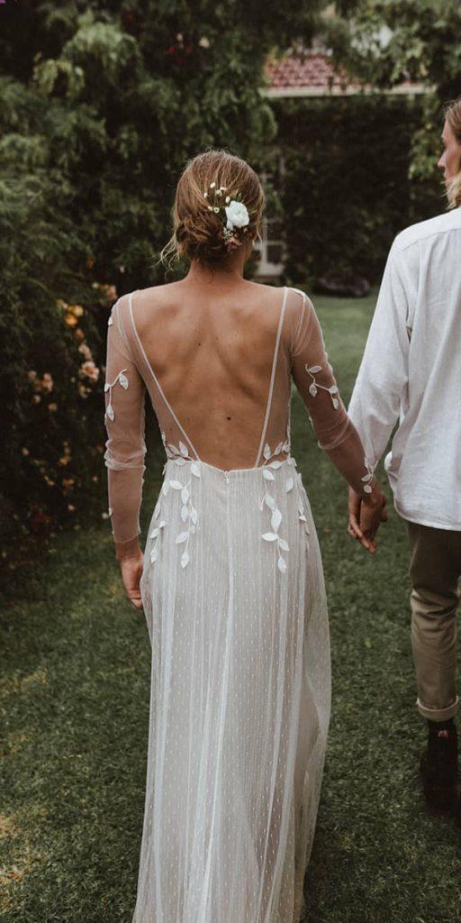 llusion long sleeve wedding dresses bohemian v back with nude nathan lapham