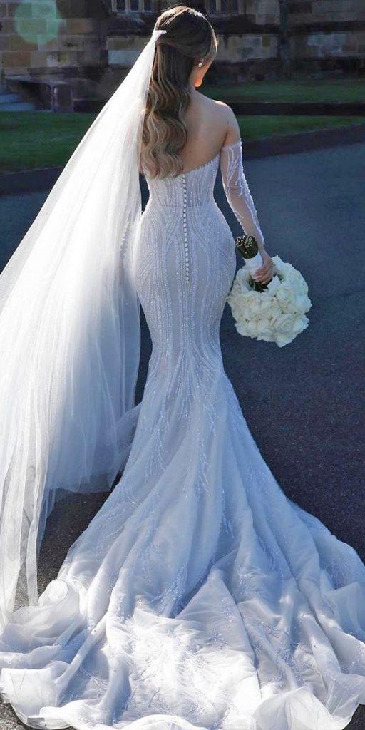 mermaid wedding dresses with sleeves with train georgeelsissa