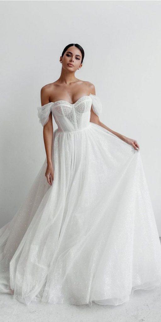 romantic bridal gowns off the shoulder sweetheart neckline evalendel