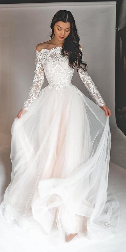 romantic bridal gowns off the shoulder with sleeves lace top oliviabottega