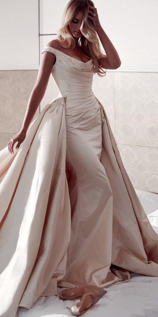 romantic bridal gowns simple off the shoulder leahdagloria
