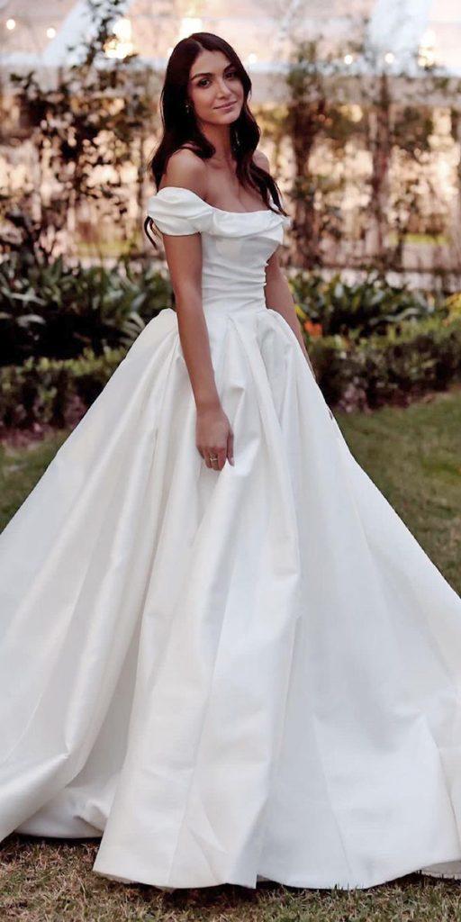 romantic bridal gowns simple off the shoulder strapless neckline steven_khalil
