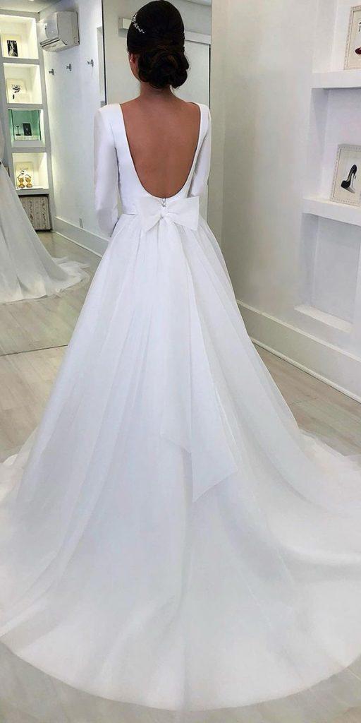 simple wedding dresses with long sleeves low back bow isabellanarchi