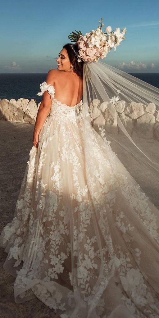 top wedding dresses ball gown with train lace floral appliques eveofmilady