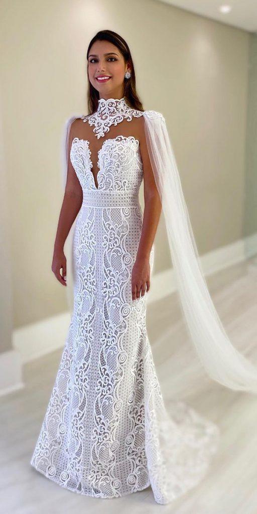 vintage lace wedding dresses sheath with cape unique lace isabellanarchi
