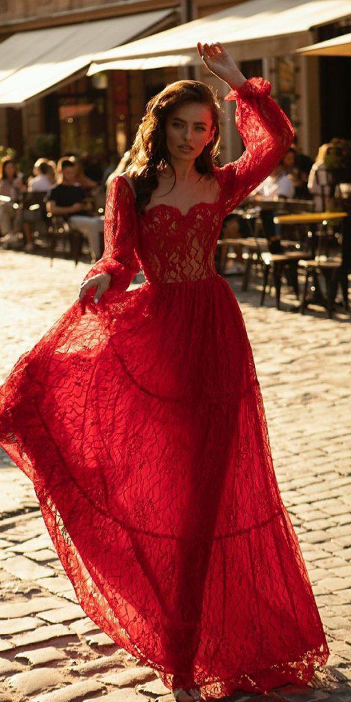 wedding guest designer dresses red long with sleeves lace oksana_mukha