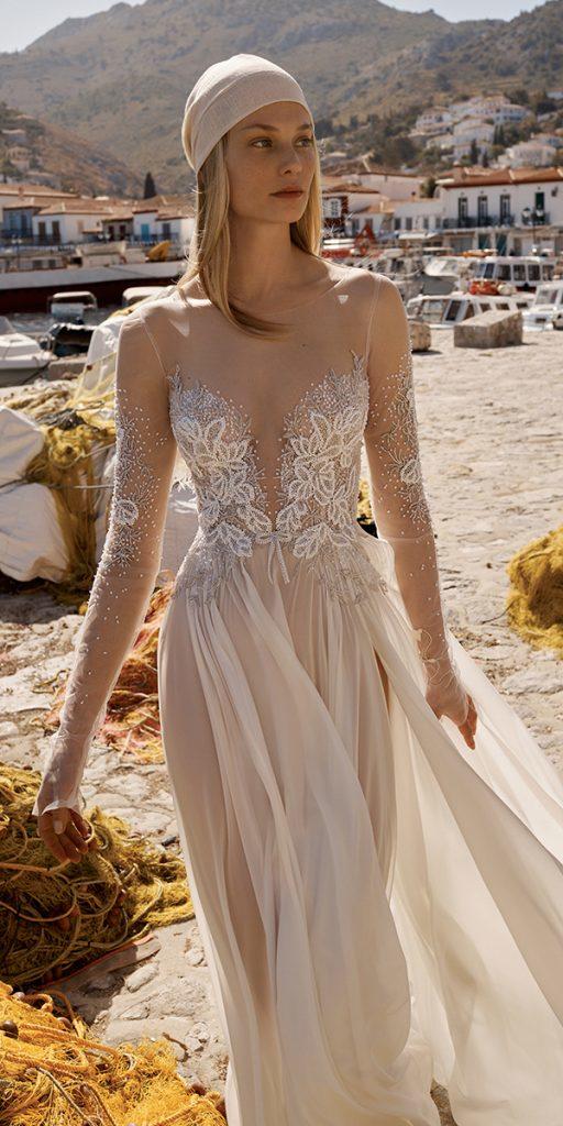 boho wedding dresses with sleeves illusion neckline sweetheart neckline beach liz martinez