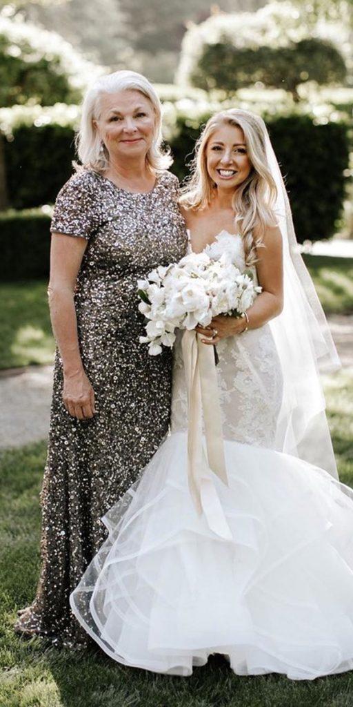 casual mother of the bride dress for beach wedding long silver sequins with cap sleeves adriannapapell