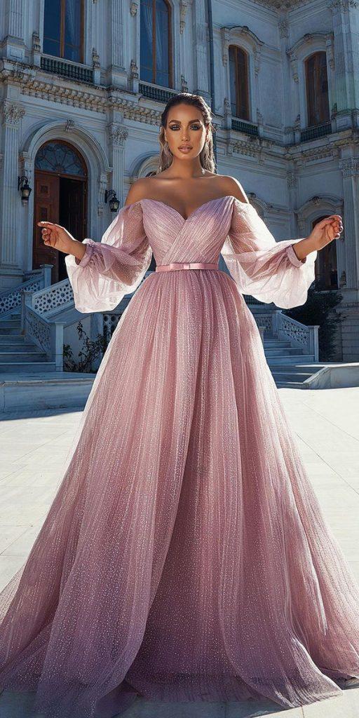 colored wedding dresses pink princess with sleeves saidmhamad