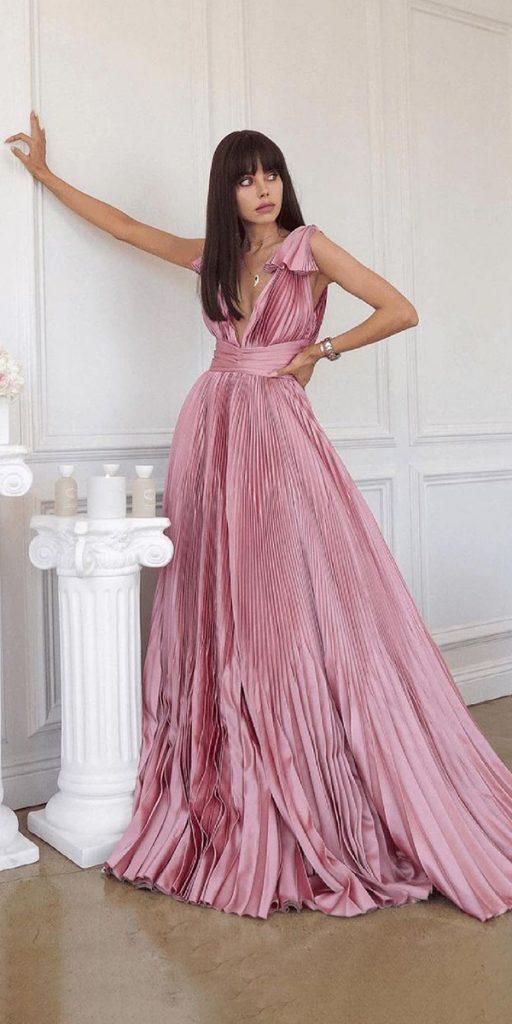colored wedding dresses pink simple v neckline zuhairmurad