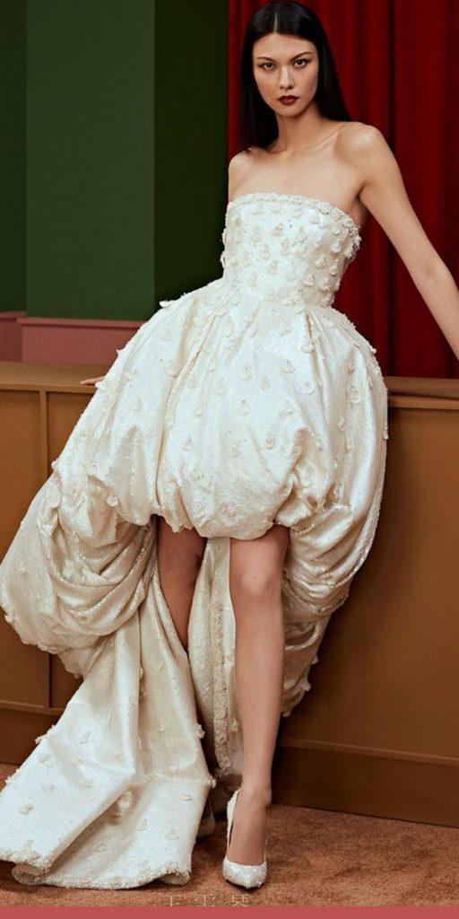 high low wedding dresses strapless neckline floral appliques ashistudio