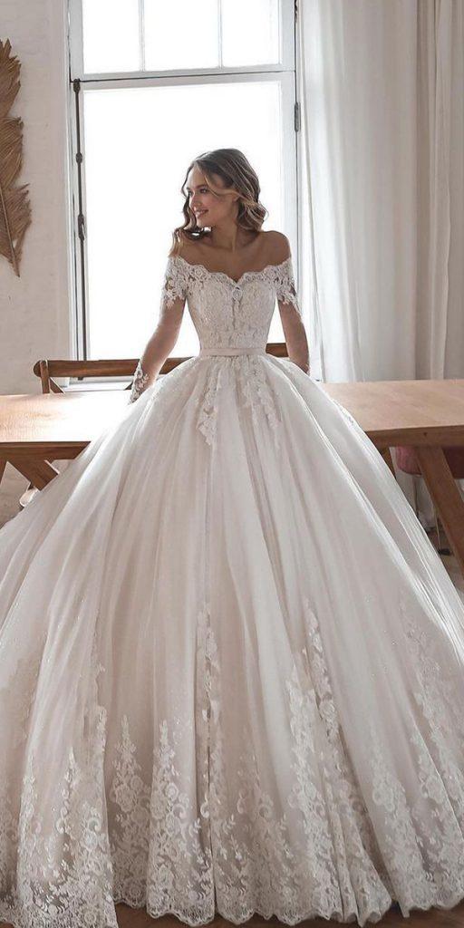 lace ball gown wedding dresses off the shoulder with long sleeves oliviabottega