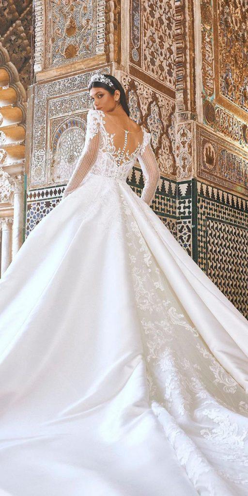 lace ball gown wedding dresses with long sleeves trian pronovias