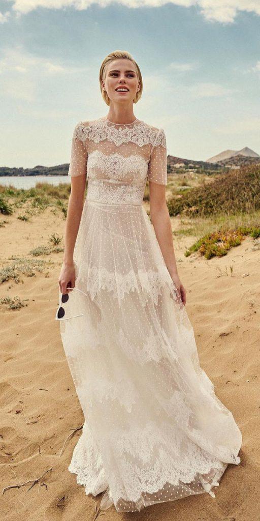 lace beach wedding dresses a line with cap sleeves boho costarellos