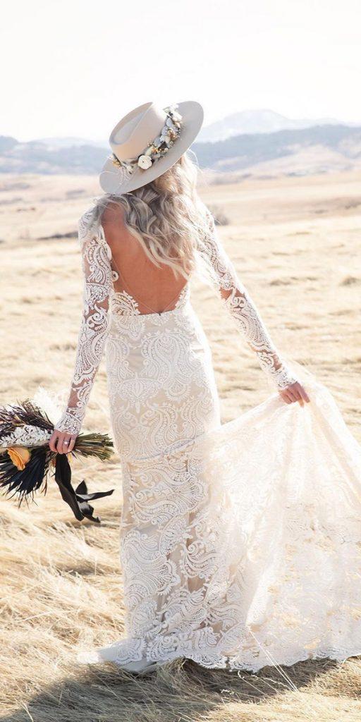 lace boho wedding dresses sheath with long sleeves low back emmaandgracebrida