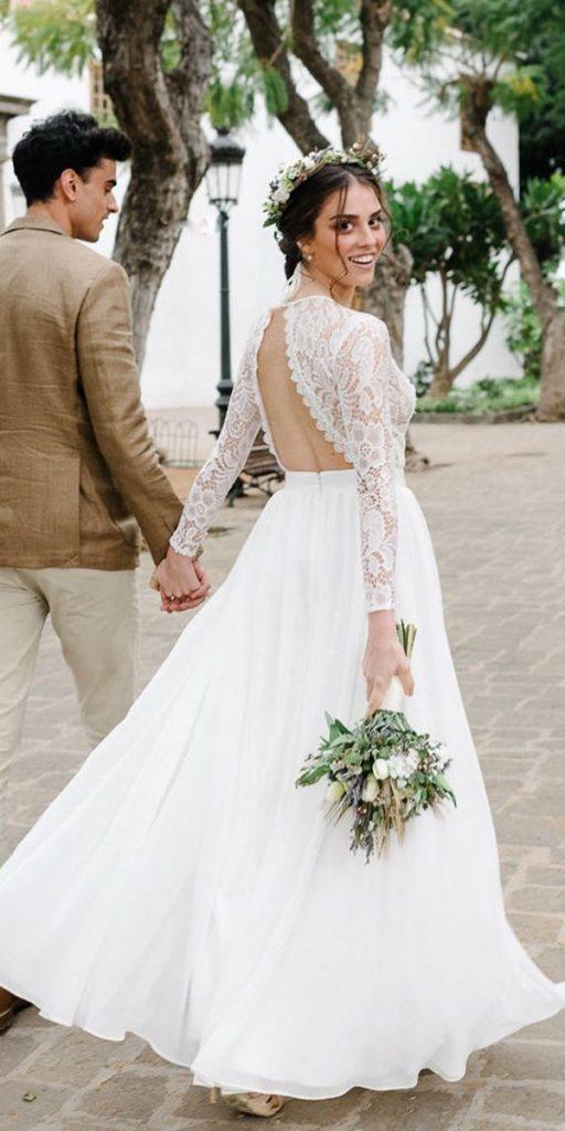 lace boho wedding dresses with long sleeves open back lace top nathanwyattphotography