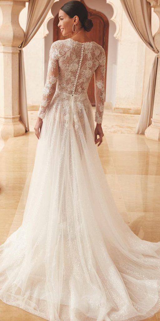 lace bridal gowns a line with long sleeves romantic demetrios
