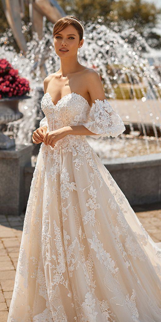 lace bridal gowns a line with puff sleeves val stefani