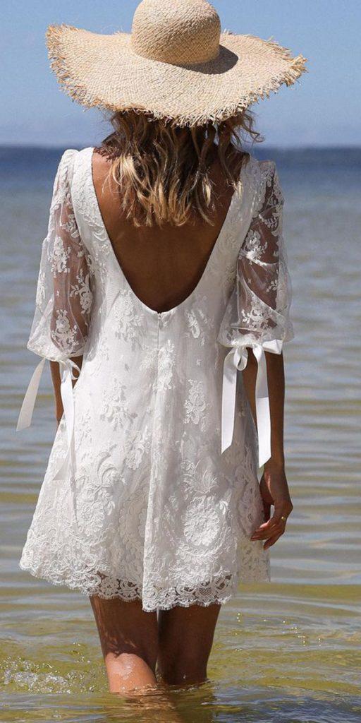 lace short wedding dresses country with sleeves low back marielaportecreatrice