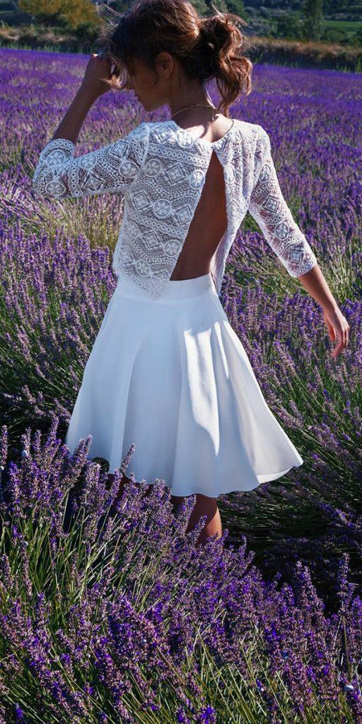 lace short wedding dresses open back with sleeves rustic fabienne alagama
