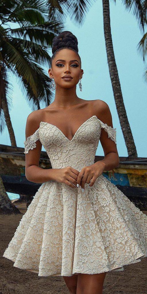  lace short wedding dresses sweetheart neckline off the shoulder saidmhamad