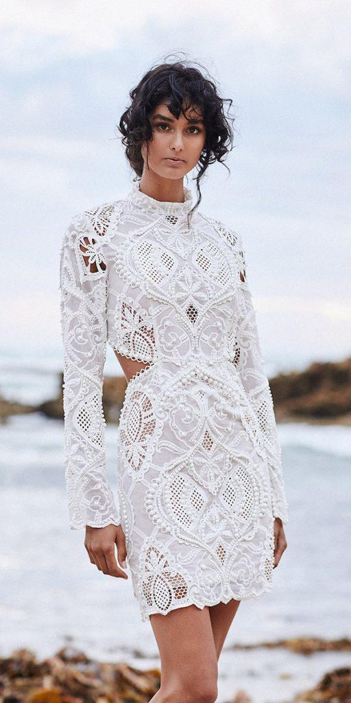lace short wedding dresses vintage with long sleeves Helen O’Connor