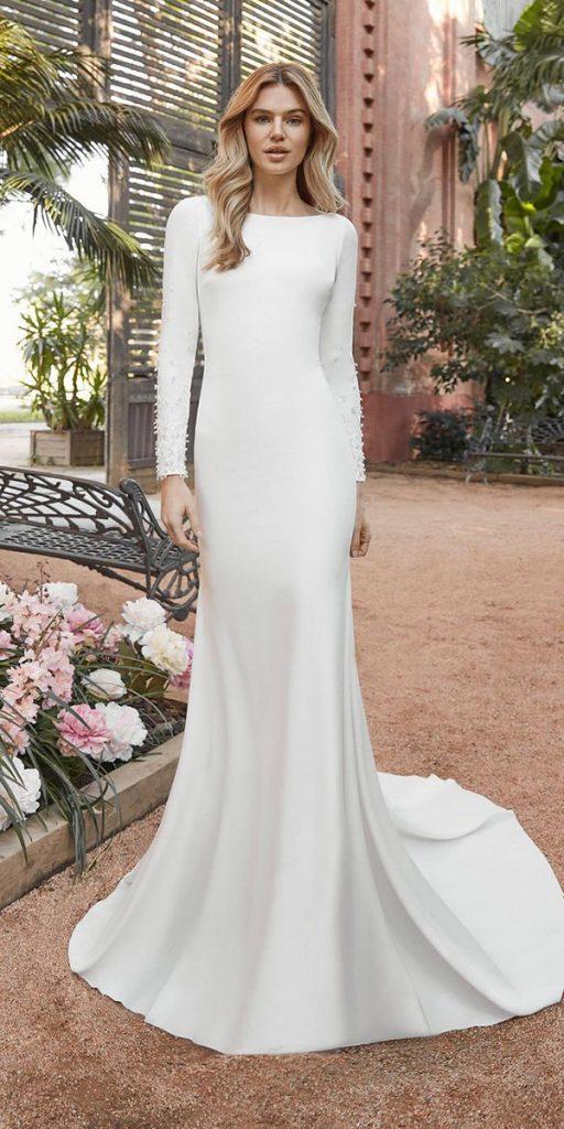 modest wedding dresses with sleeves sheath simple satin houseofstpatrick