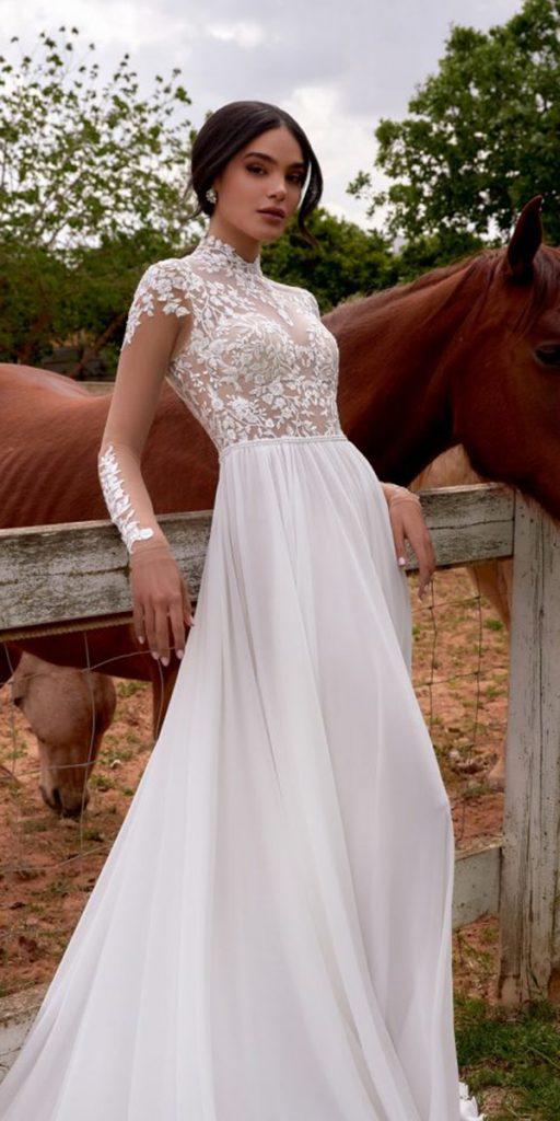 rustic lace wedding dresses a line with illusion long sleeves julie vino