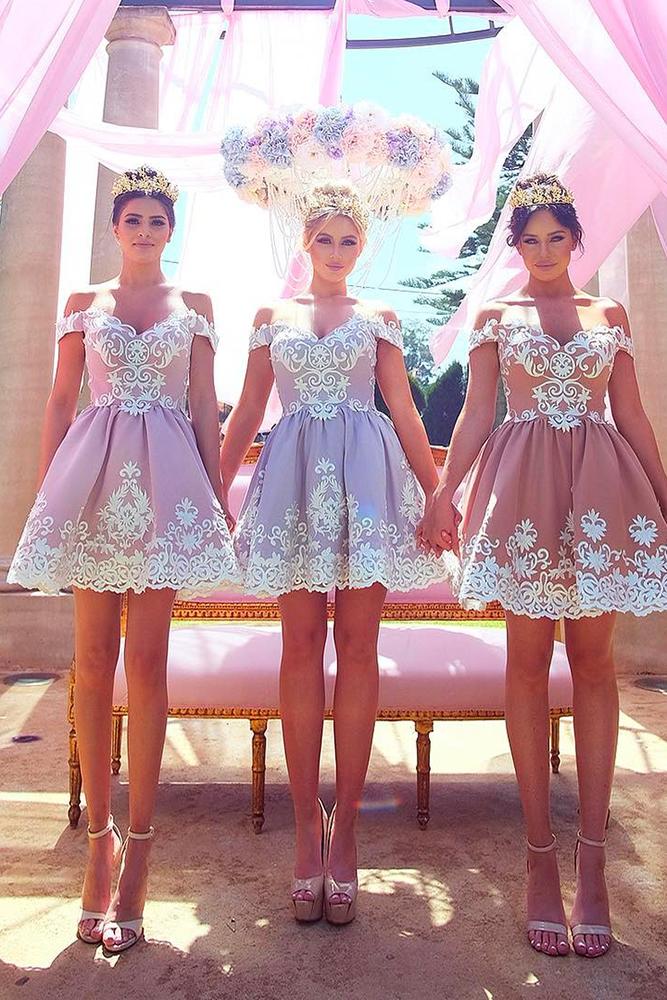 short bridesmaids dresses lace off the shoulder dollhousebridesmaid