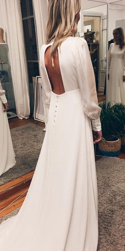 simple wedding dresses with sleeves a line open back sommera
