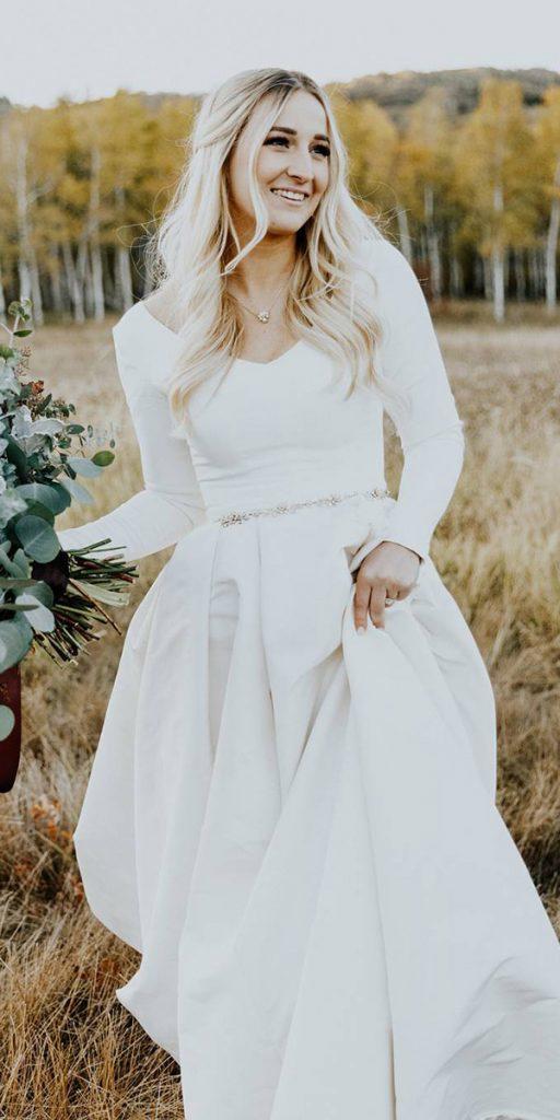 simple wedding dresses with sleeves a line v neckline alta moda bridal